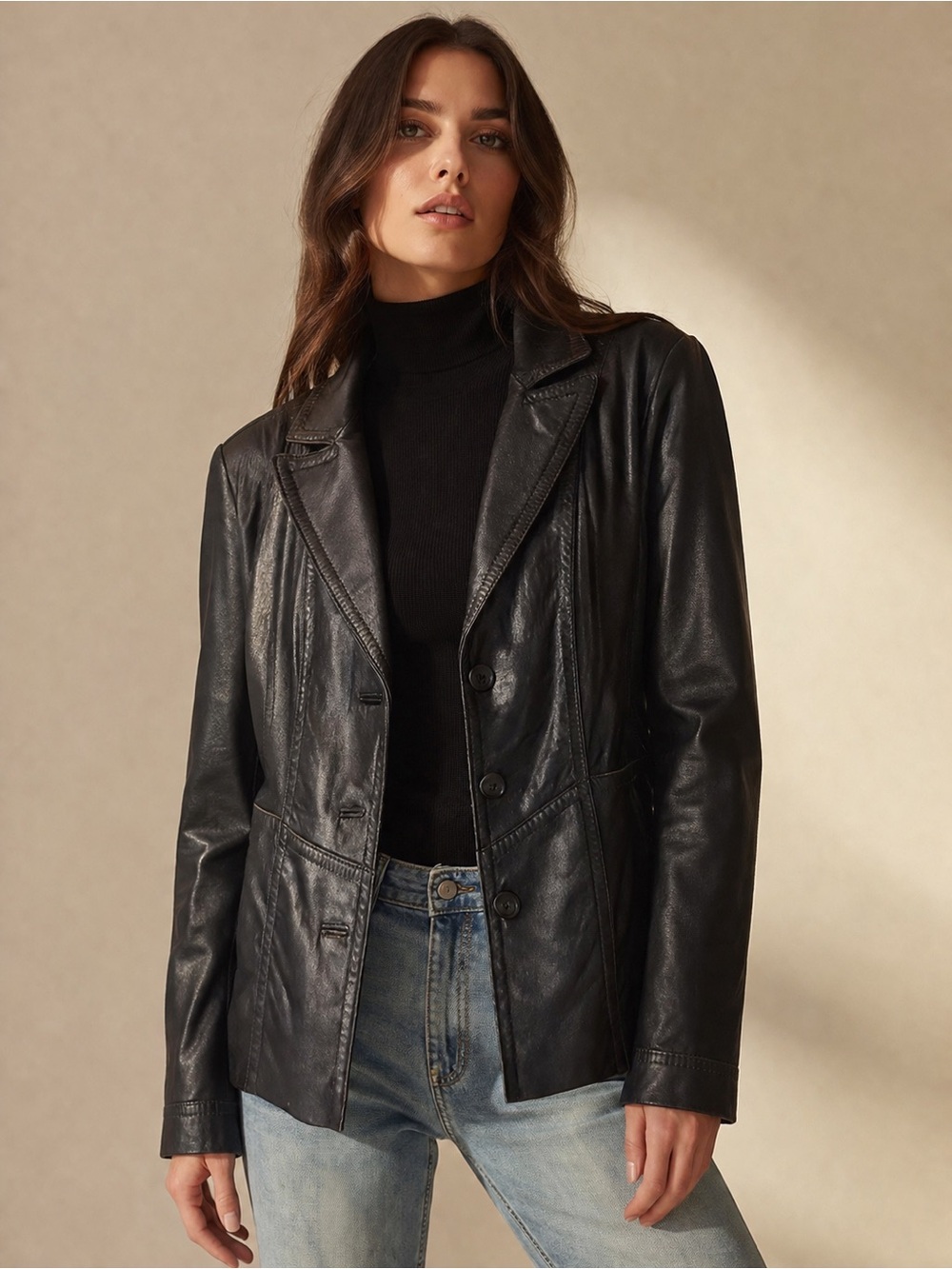 Jones New York Black Leather Blazer